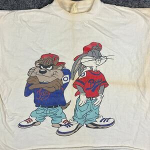 Vintage Top T-Shirt Womens Size XL White Looney Tunes Bugs Taz 90s